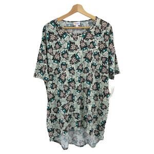 LuLaRoe (M) Gray Blue Irma Uncle Sam SHort Sleeve Tunic Tee Shirt NWT